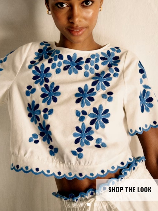Sezane Tops - Sezane Enaline Blue Floral Embroidered White Blouse